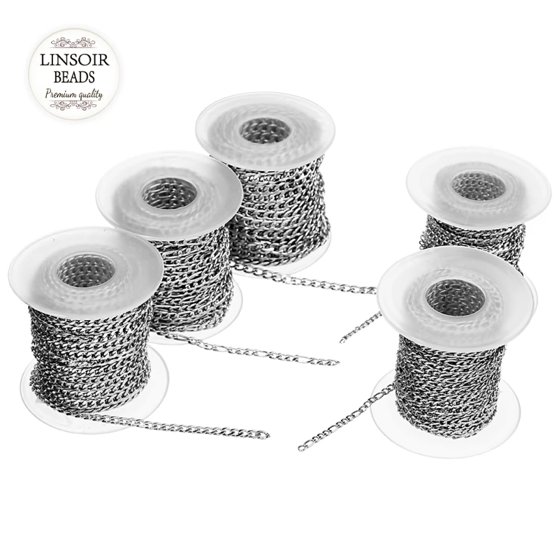 10yards/roll 3mm/4mm/5mm Width Silver/Golden Stainless Steel Metal Link Chain Bulk for DIY Necklaces Bracelets Jewelry Making