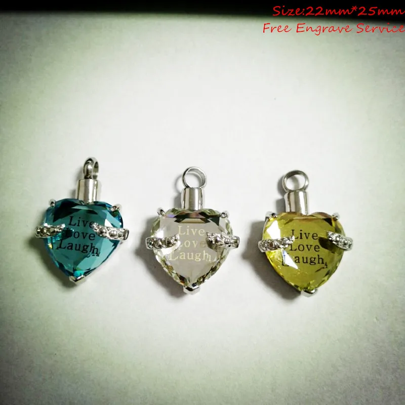 Crystal Heart Live Love Laugh Human Pet Urn Necklaces Memorial Cremation Ashes Holder Keepsake Jewelry Pendant