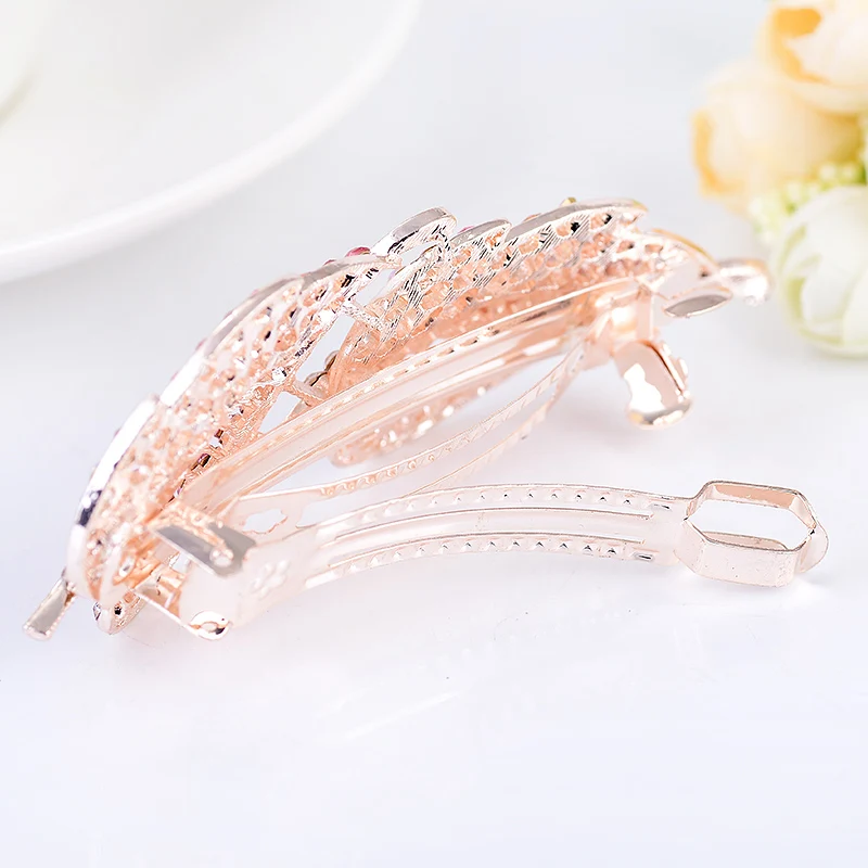 EASYA High Quality Full Crystal Hairpin Hairwear Jewelry Tone Metal Rhinestone Leaves Hair Clip Barrettes