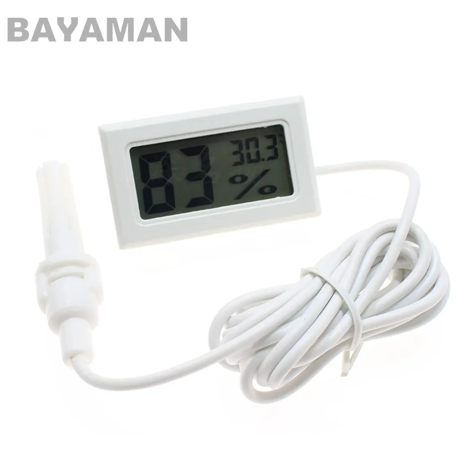 2pc Digital LCD Thermometer Hygrometer Mini Electronic Temperature Humidity Sensor Meter With Probe/Wire FY-12