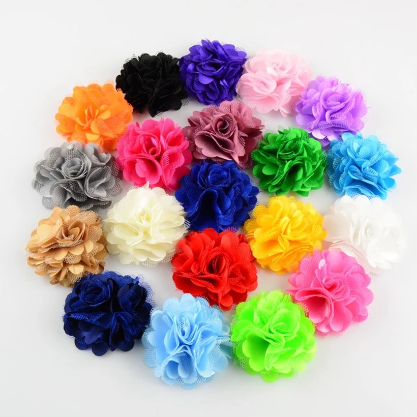 

100pcs/lot 5CM Hot Sale Lace Satin Fabric Flowers For Hair Band Kids Hair Accessories Mesh Fake Craft Flowers For Girls Headband