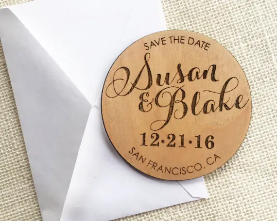 personalized Calligraphy rustic Wedding Announcement wooden Save the Date Magnets engagement party favors gifts invitation cards