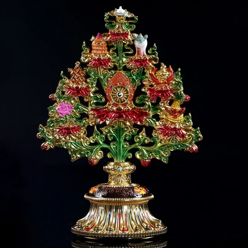 

Tibetan Suppliers Buddhist Eight Auspicious Tree Alloy Metal Color Plated 29cm Putting Home Decoration Tailsman