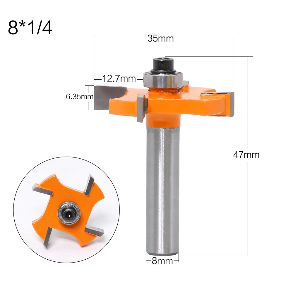 목재용 T 타입 베어링 목재 밀링 커터, 산업용 래비팅 비트, 목공 도구 라우터 비트, 1pc8mm섕크