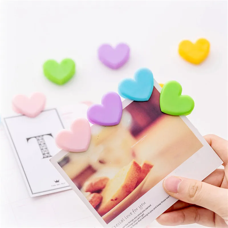 Candy Color Plastic Heart Clips para Photo Wall, pasta decorativa para casa, escritório, material escolar, papelaria estudantil, Bookends, moda, 5pcs