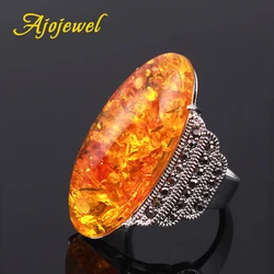 Ajojewel size 7-10 Exaggerated Big Light Green/Dark Green/Red/Clear/Orange Stone Ring For Women Vintage Jewelry Bague