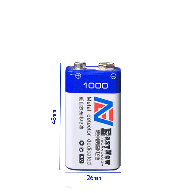 Hot sale 8pcs/lot 9V rechargeable battery 1000mAh lithium ion battery for metal detector instrumentation