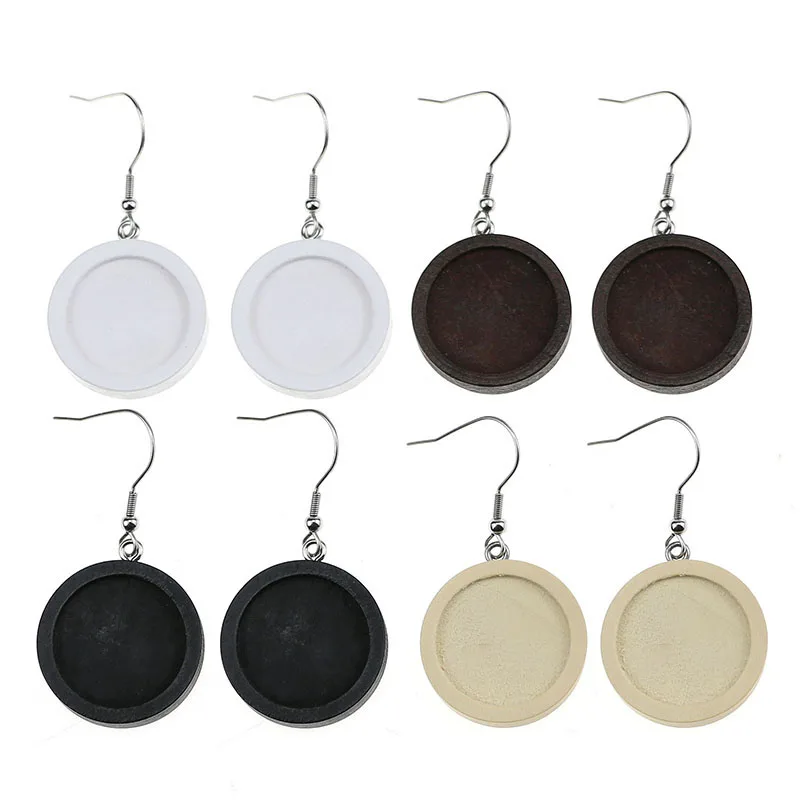 10pcs/lot Fit 20mm Wood Cabochon Earring Base Settings Blank Stainless Steel Hooks Diy Accessories for Making Earrings