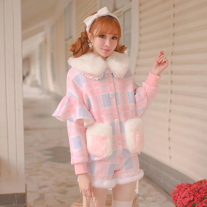 

Princess sweet lolita shorts Candy rain Winter women's new Japanese sweet Korean thin Wool Plaid checked Shorts C16CD5007