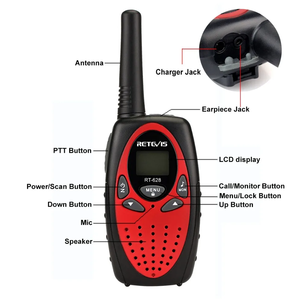 4 Colors Retevis RT628 Mini Walkie-Talkie 2pcs For Kids+2pcs 1Pin Headset 0.5W PMR Children\'s Two Way Radio Christmas Gif Set