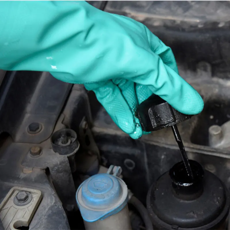 Luva resistente química revestida de borracha do neopreno das luvas do trabalho do nitrilo da segurança do verde longo da prova de óleo de 8 peças/4