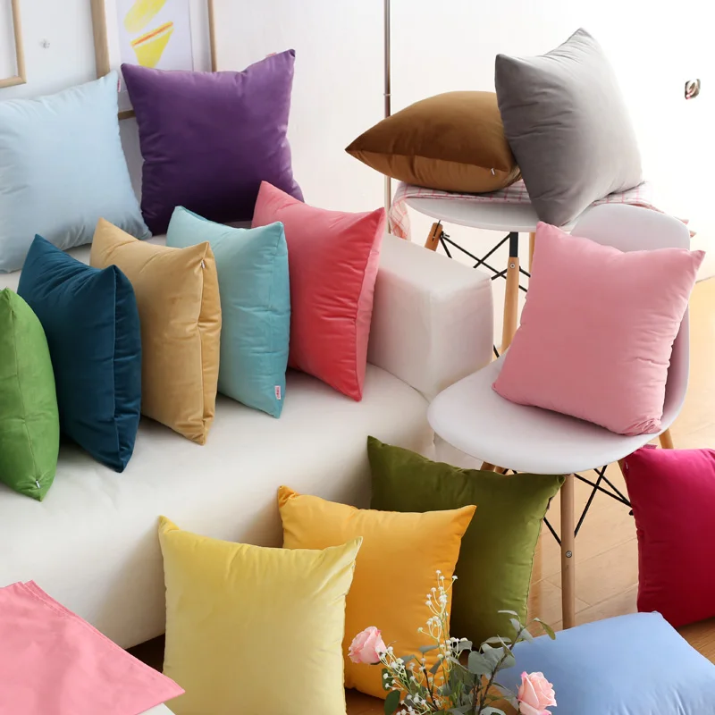 Solid Pillow Covers Soft Velvet Pink Red Yellow Orange Blue Cushion Cover Home Decorative For Sofa Bed 45x45cm/60x60cm