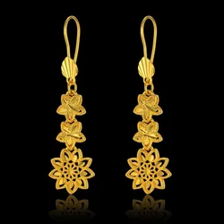 Fashion Korean Style Long Flower Drop Earrings Luxury Gold Color Wedding Earring Women Party Jewelry Gift