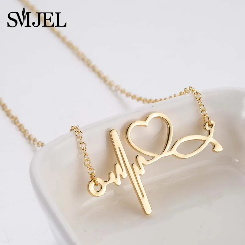 SMJEL Stainless Steel Stethoscope Heart Necklaces Women Doctor Nurse Medical Jewelry ECG Wave Charm Necklace Collier Femme