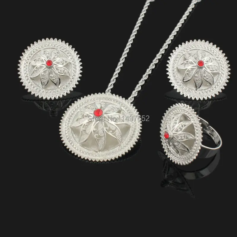 Newest Ethiopian Pendant/Earrings/Ring/Necklace Jewelry Silver Plated Habesha Jewelry African Jewelry Sets Christmas Gift