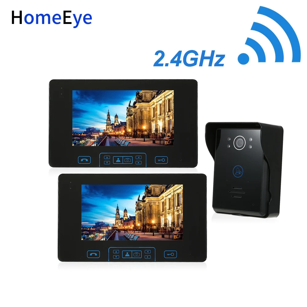 HomeEye 2.4GHz Digital Wireless Video Door Phone Doorbell Intercom Access System Built-in Battery 7''TFT LCD Touch Key Rainproof