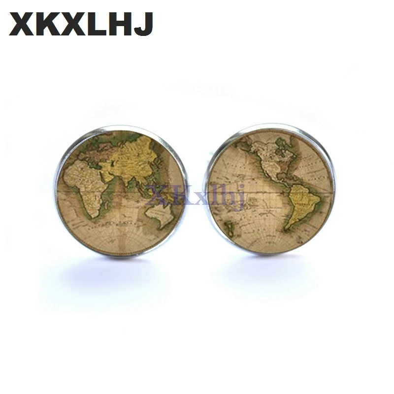 New World Map Pattern Cufflinks Men and Women Multicolored Earth Figure Shirt Business Cuff Links Personality Cufflinks Wedding