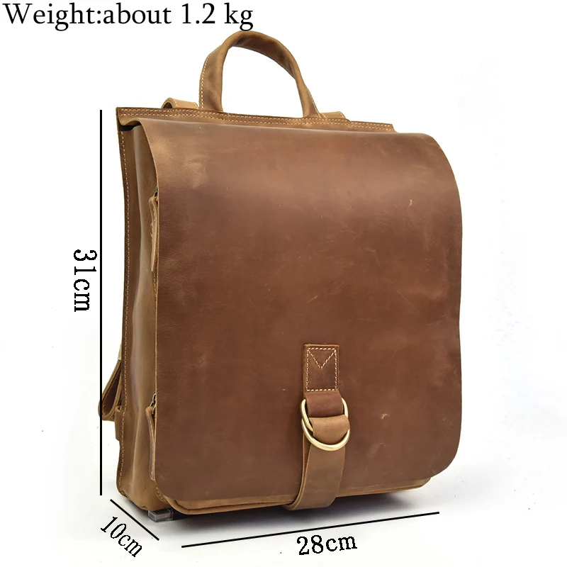 Casual Crazy horse Leather Backpack Men Genuine Leather Vintage Multifunctional School Bags Daypack Man Travel Rucksack Mochila