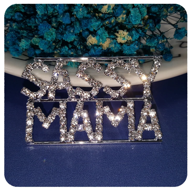 

GRANDBLING Rhinestone "SASSY MAMA" Word Brooch Pin for Mother's Gift
