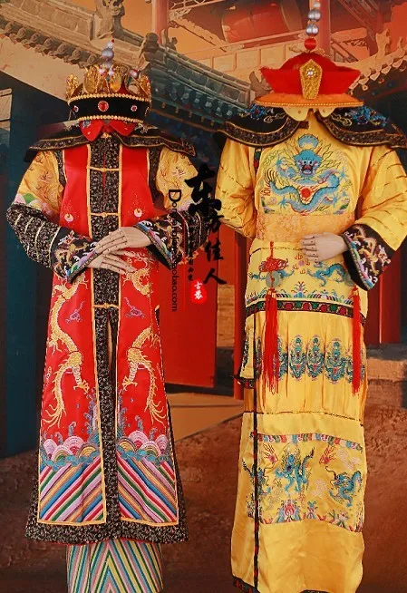 Qing Dynasty Emperor and Empress Costume Sets for Couple Wedding Photography or Stage Show Costume Sets including Hats