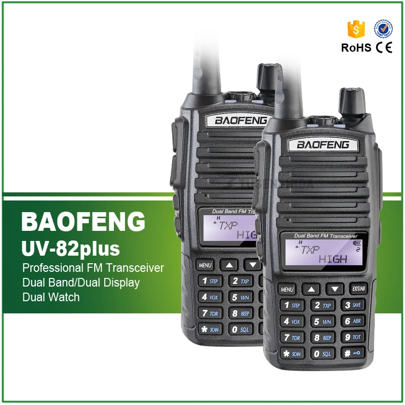 

2PCS Walkie Talkie BAOFENG UV-82 New Version UV-82plus Dual Band VHF UHF 136-174/400-520MHz 2-Way Radio+Double PTT Headset