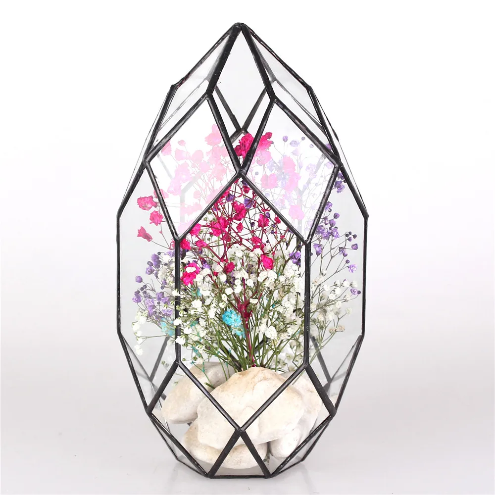 NCYP Modern Geometric Terrarium Flower Pot Large Irregular Polyhedral Glass Terrarium Containers Plant Flowerpot 11 inch