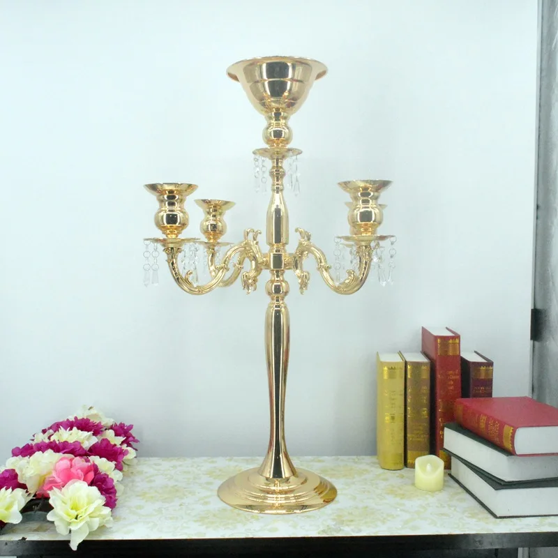 76cm Wedding Candelabra with Flower Bowl Metal Candle Holder Flower Vase Stand Wedding Table Decoration Centerpiece Road Lead