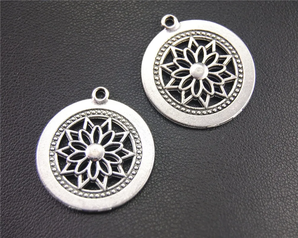 15pcs  Silver Color Filigree flower Charm Pendant DIY Necklace Jewelry Findings 28x26mm A1938