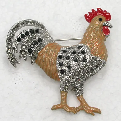 Black Rhinestone Enamel Rooster Pin brooches C533 H