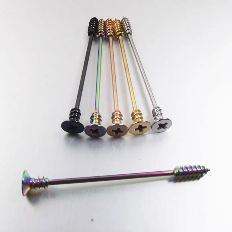 SaYao 1 Piece 14G 38mm Rose Gold Stainless Steel Earring Screw Long Industrial Barbell Earring