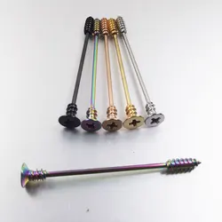 SaYao 1 Piece 14G 38mm Rose Gold Stainless Steel Earring Screw Long Industrial Barbell Earring