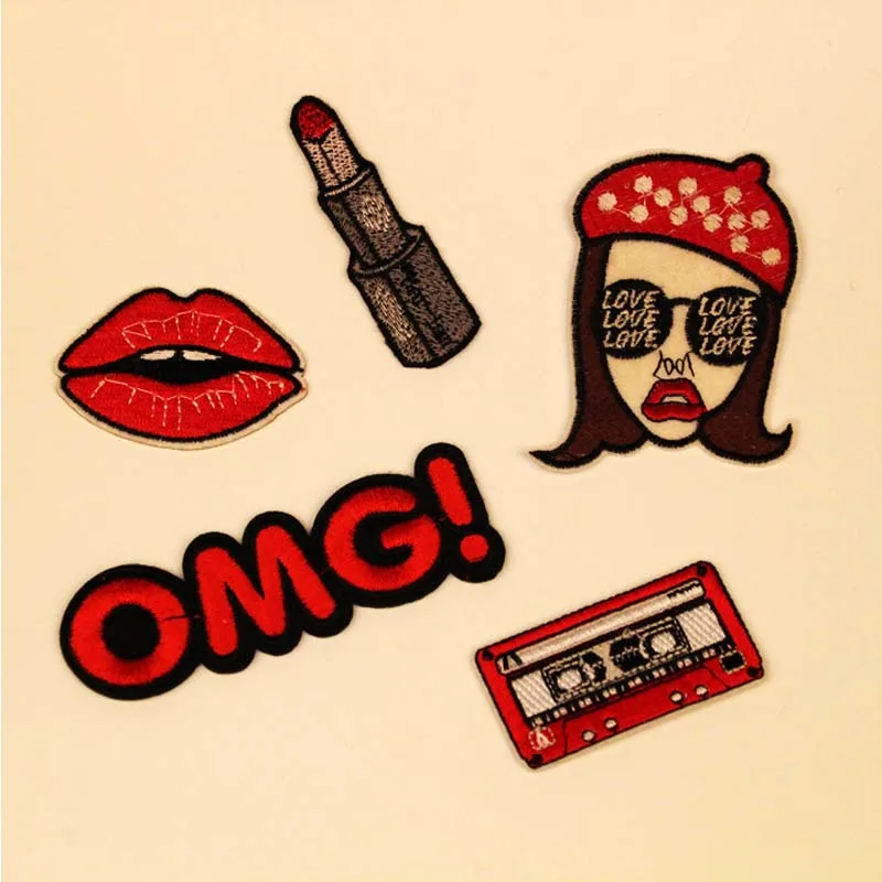 Lip / Lipstick fashion Embroidered Sequins Iron On Patch Cloth Patches Woman Girl Sexy Charm Clothing Appliques Brand Patches