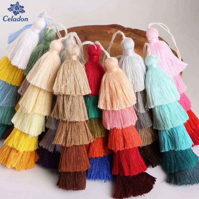 15cm long Silk Tassels Five Colors Poly Cotton Tassel Charms, For Fashion Necklace Jewelry Key Chain Bag Decoration