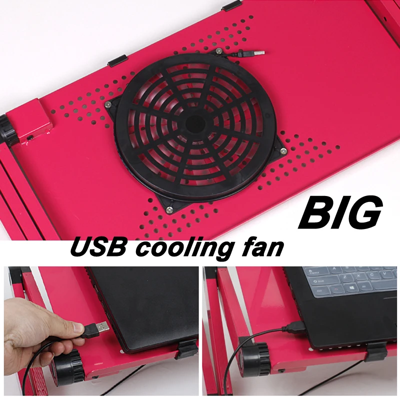 Qijia One big cooling fan 360 rolling mesa suporte para notebook stand Folding Portalbe laptop table for bed with mouse pad