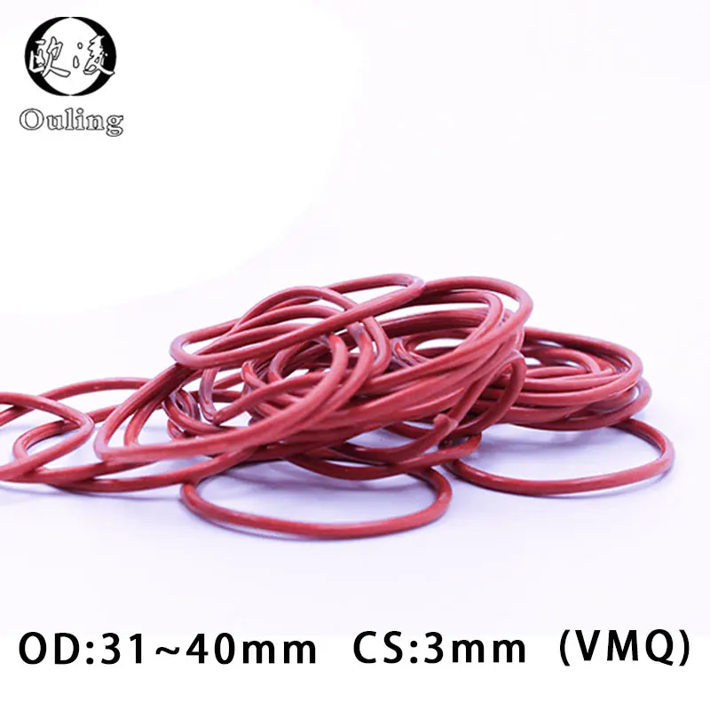 

5PCS/lot Red Silicone Rings Silicon/VMQ O ring 3mm Thickness OD31/32/34/35/36/38/39/40*3mm Rubber O-Ring Seal Gaskets Washer