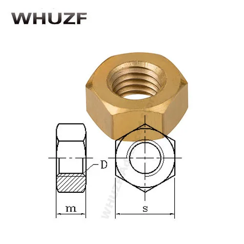 Free shipping DIN934 M6 M8 M10 M12 M14 M16 M18 M20 M22 M24 Brass Copper Hexagonal Hex Nut 2017