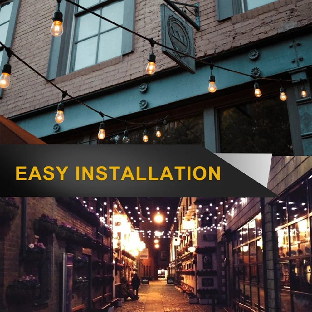 IP65 Waterproof Garland Light with S14 LED Edison Bulbs Outdoor Heavy Duty String Light for Wedding Party Holiday Garden