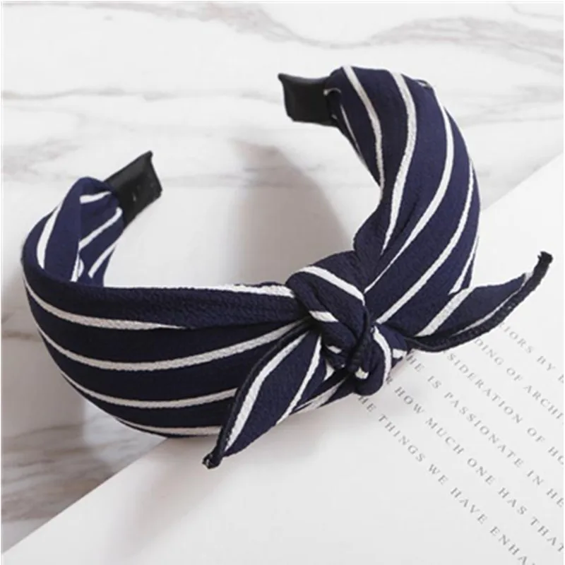 Blue Bowknot Headband Hairband for Women Hair Accessories Adults Dots Bow Hair Headband Girls Teen Hard Headband Striped