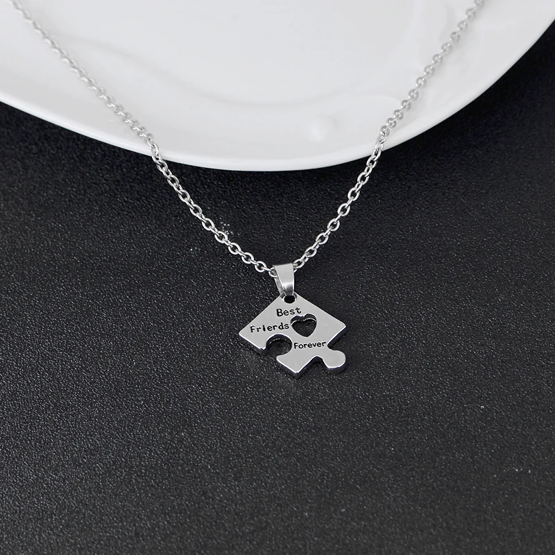 4Pcs BFF Charm Jigsaw Puzzle Pendant Necklaces Lettering \'Best Friends Forever \'Necklace Friendship Birthday Gift for Women Men