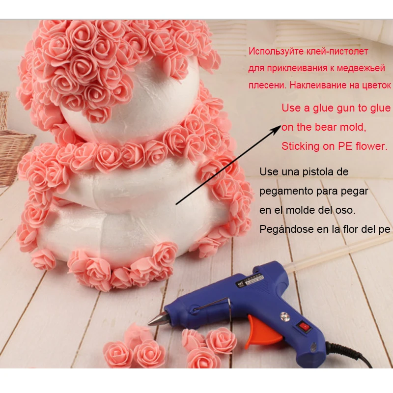 1PC 15cm/20cm/35cm Foam Rose Bear Mold DIY TOY Artificial Rose Flower Bear Plastic Bear Roses Luck Dog Mold Model