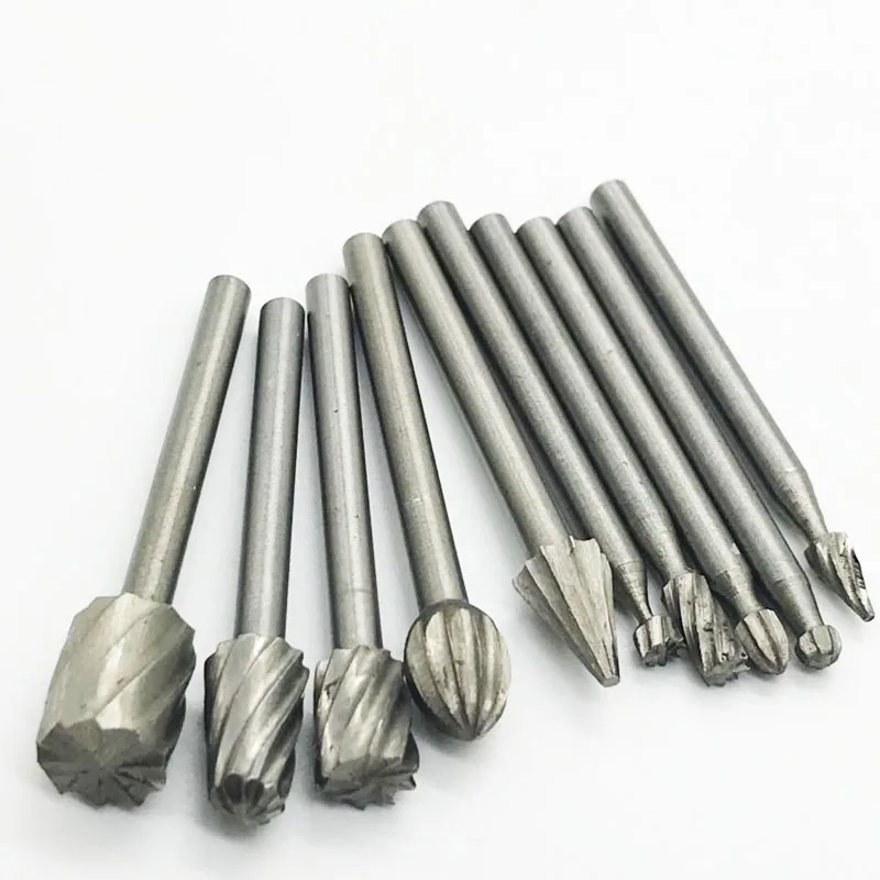 10pcs/set Burr Woodworking Drill Bit Set Rotary Files High Speed Steel Carving Rasps For Dremel 1/8 Inch Shank Wood Carving