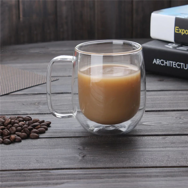 New Arrival! 300ml Handmade Heat Resistance Double Wall Clear Glass Cup Coffee Milk Tea Beer Mug Transparent Drinkware