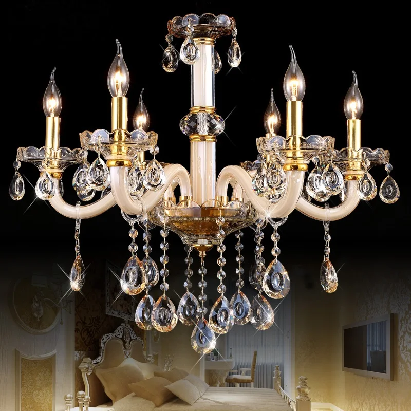 

Amber Color Chandeliers Bedroom Modern Crystal Chandelier Lighting 8 Lights Crystals Lighting Gold Classic Crystal Fixture