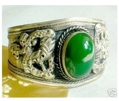 

Exquisite Green Jades tibet silver dragon Bracelet