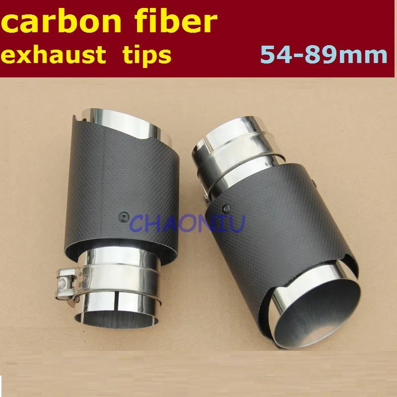 DHL shipping 100 pcs universal car styling Inlet 54mm to Outlet 89mm  Carbon Exhaust Tips  Muffler Tip