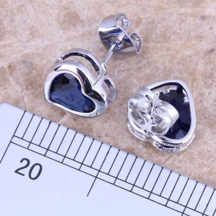 Absorbing Blue Cubic Zirconia Silver Plated Stud Earrings S0461