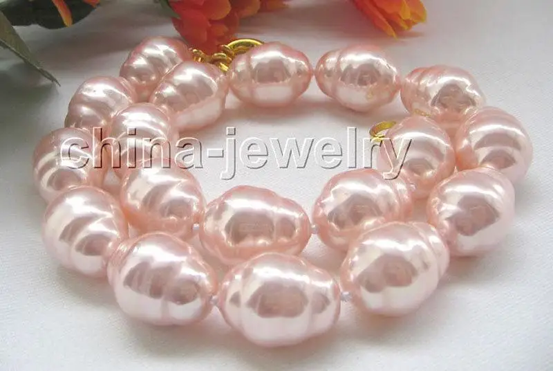 

18" 22mm natural pink baroque shape south sea shell pearl necklace