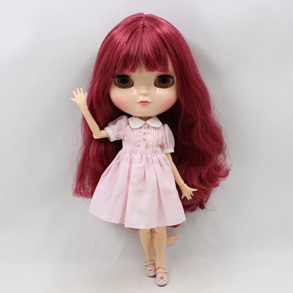 ICY nude DOLL small breast azone body fortune days winered curly hair with bangs natural skin 30cm with hand set No.2436