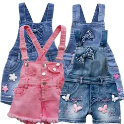 Shorts de macacão jeans infantil, macacão para meninas, jeans, calções de babá, 2-11T, verão