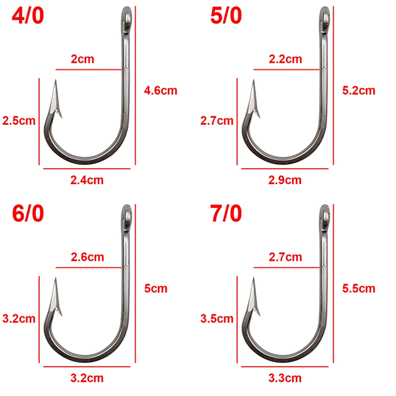 10pcs 7732 Stainless Steel Fishing Hooks Sharp Big Thick Tuna Bait Fishing Hook Size 5/0 6/0 7/0 8/0 9/0 10/0 11/0 12/0